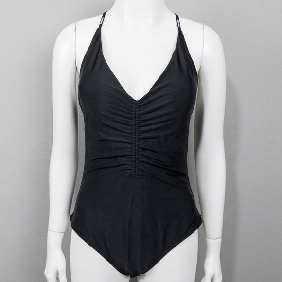 Calvin‎ Klein Black One Piece Swimsuit Size XL Tie Back Infinite Stretch V Neck - Picture 2 of 15